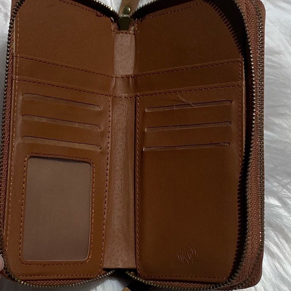 Mini Crossbody Zip Up Crossbody Wallet Tan and Gold Small - Picture 6 of 9